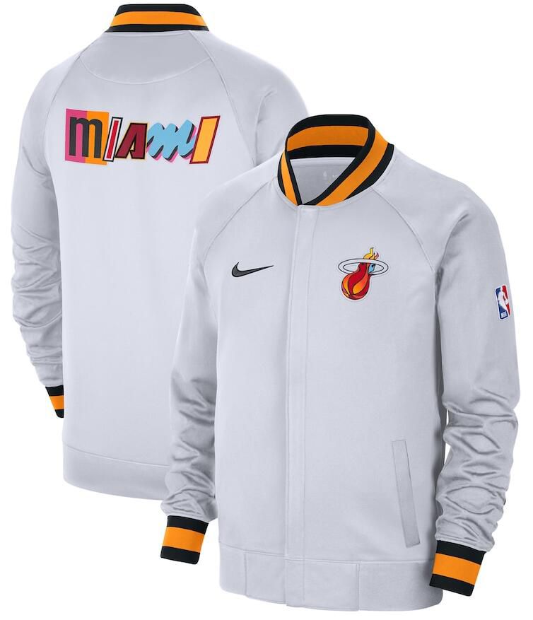 Men Miami Heat White Nike City Edition Full Zip Jacket 2023 NBA Jersey->miami heat->NBA Jersey